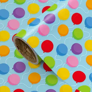 Balloon Theme Gift Wrapping Paper, Light Blue Background with Colorful Balloons, Ideal for Birthday Gifts, Holiday Decor, Party Setup, DIY Gifts