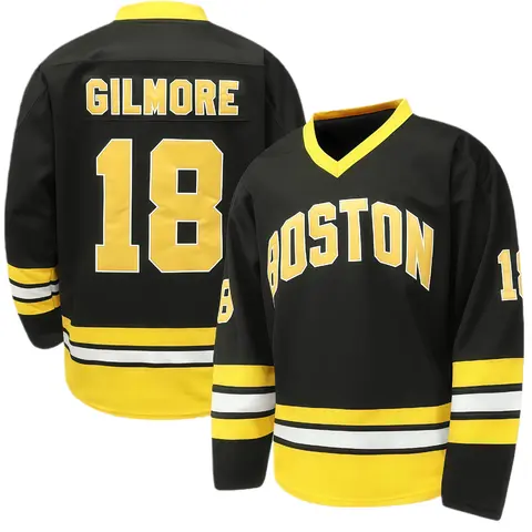 Happy Gilmore #18 Stitched Ice Hockey Jersey - Boston Adam Sandler 1996 Movie Nod, Polyester Athletic Quick-Dry Mesh, 90S Hip Hop Party Wear, S-XXXL Long Sleeve Street Fit, Christmas Eve Gift