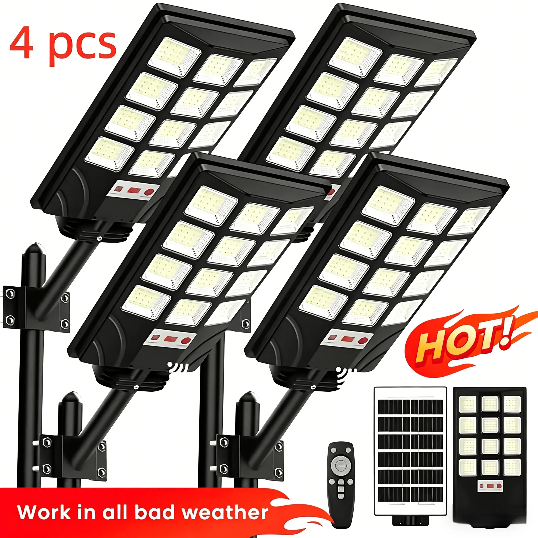 4/2 Pack Outdoor Solar Street Light, 6500K Super Bright LED Solar Wall Light - Motion Sensor, Grade Outdoor Dusk to Dawn Solar Street Light, Outdoor Solar Light with Motion Sensor And Remote Control, Solar Parking Lot Lights for Yard, Countryside
