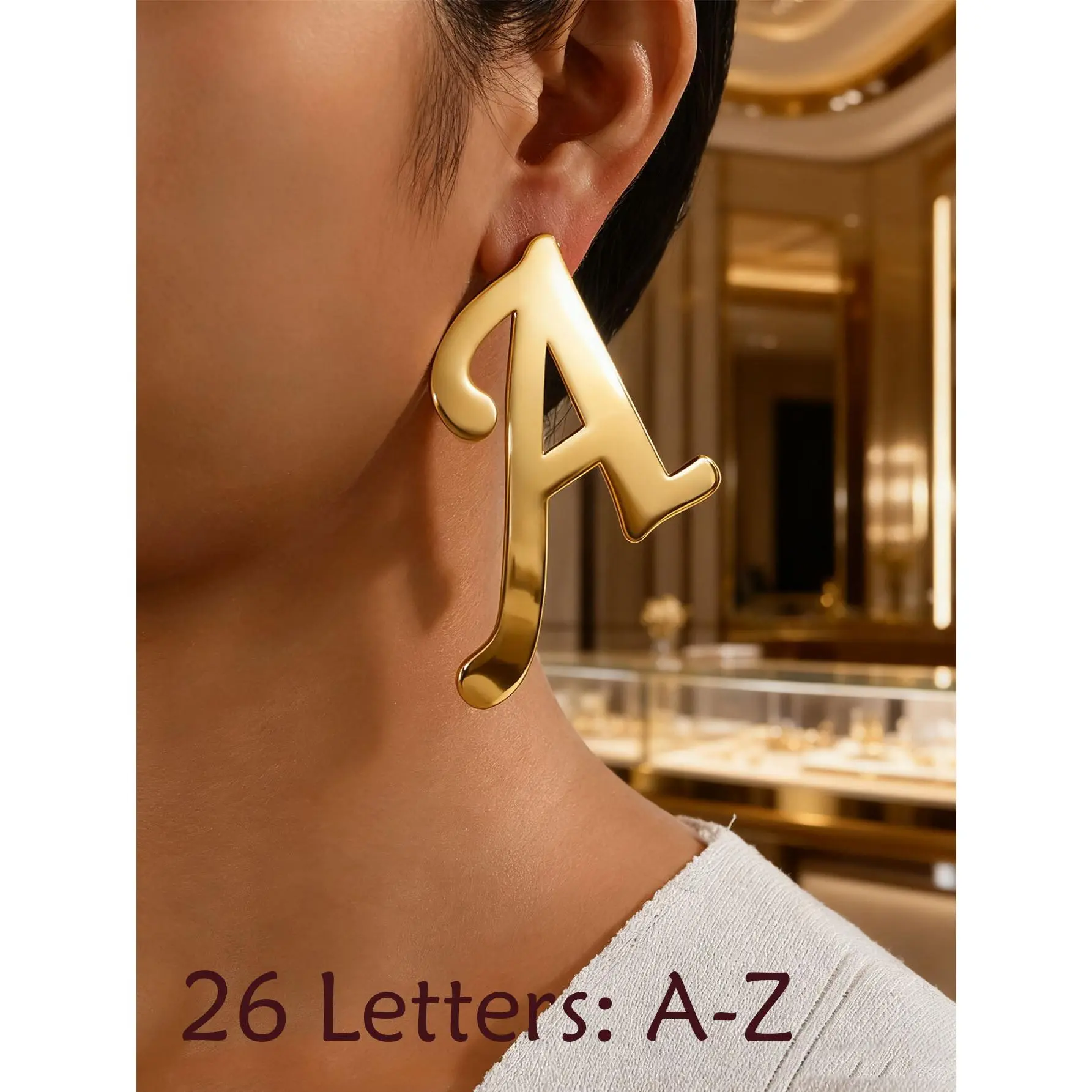 Unisex Retro Alphabet Letter A Earrings Studs - 18-Karat Gold Plated Stainless Steel, 1-Pair Casual Daily Wear Gifting Costume Jewelry (Size S) Gold Statement Earrings Gold Earrings Non Tarnish
