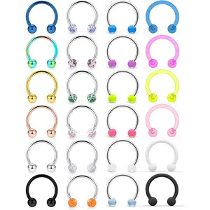 16G 14G Septum Rings 316L Surgical Lip Rings Septum Nose Rings Horseshoes Cartilage Helix Tragus Rook Daith Earrings Hoop Smiley Piercing for Women Men 8mm 10mm