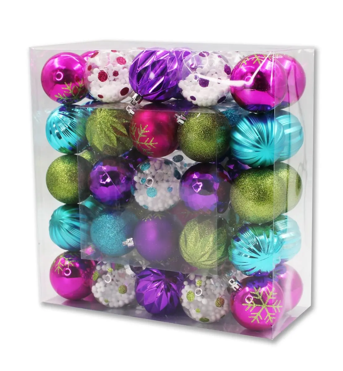 212 MAIN Shatterproof Decorative Ornament Set - 50-Pack, 2-Inch Hot Pink-Purple-Teal Balls, Casual Festive Home Holiday Tree Decorations, Casual Festive Decorations