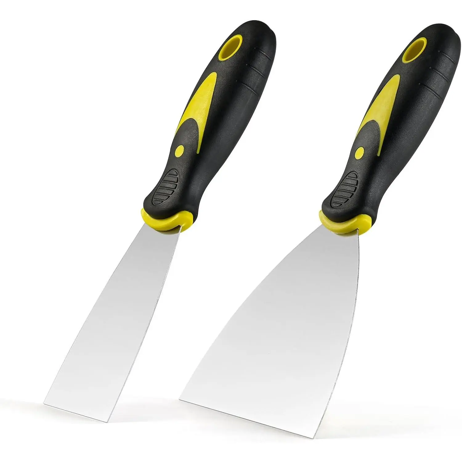 Stainless Steel & Plastic Putty Knife Scraper 2-Pack (2-in/4-in Sets) with Ergonomic Enhanced Grip Handle, Corrosion Res., Easy Cleaning for Drywall & Wall Repair