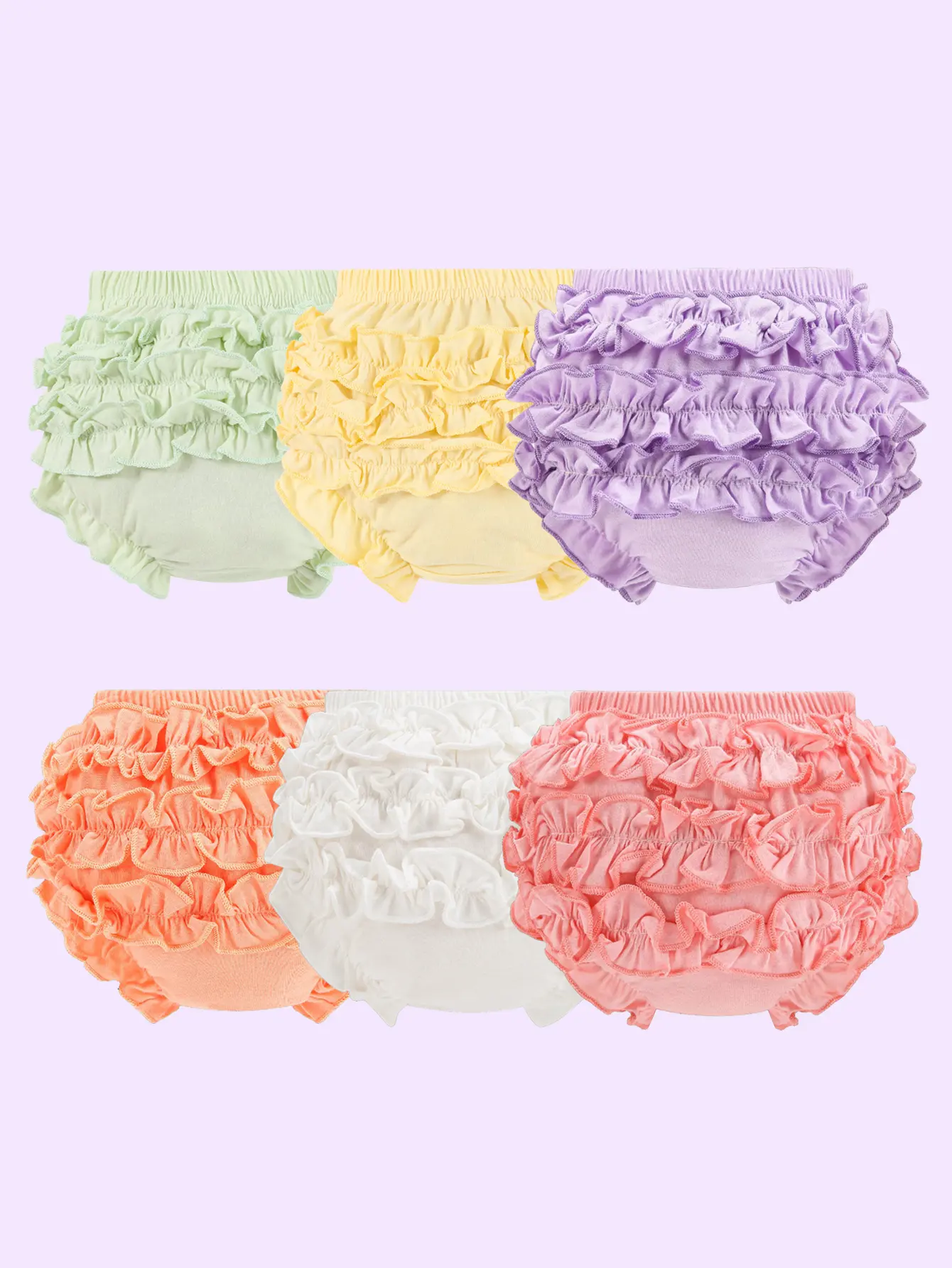 6-Pack Pure Cotton Underwear for Girl Assorted Soft Ruffle Bloomer for Baby Kid Breathable Diaper Cover Plain Color Panties for Infant Summer Dress Birthday Gift