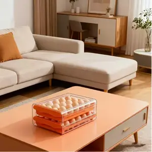 Double-Layer Large Capacity Egg Refrigerator Organizer, Handle-Equipped Egg Storage Box, Holds 32 Eggs, Transparent Storage Container