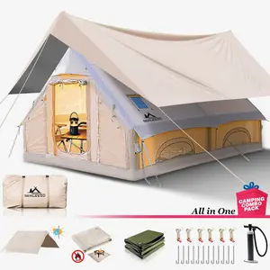 SENLEETO Instant Inflatable Tent 129 sq ft （No AC vent）- 3-Min Quick Setup Air Tent with Pump, Waterproof 420D Oxford, Rainfly, Ground Mat & Fireproof Mat, Portable 4-Person Glamping Cabin