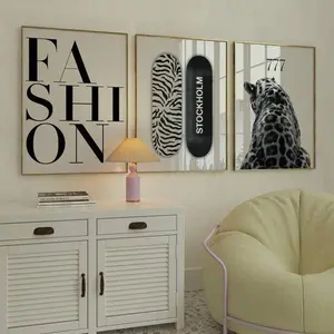 Trendy Black and White Fashion Wall Art, Stockholm Modern Aesthetic Chic Apartment Decor, Stylish Y2K Wall Art, Fashion Leopard Print