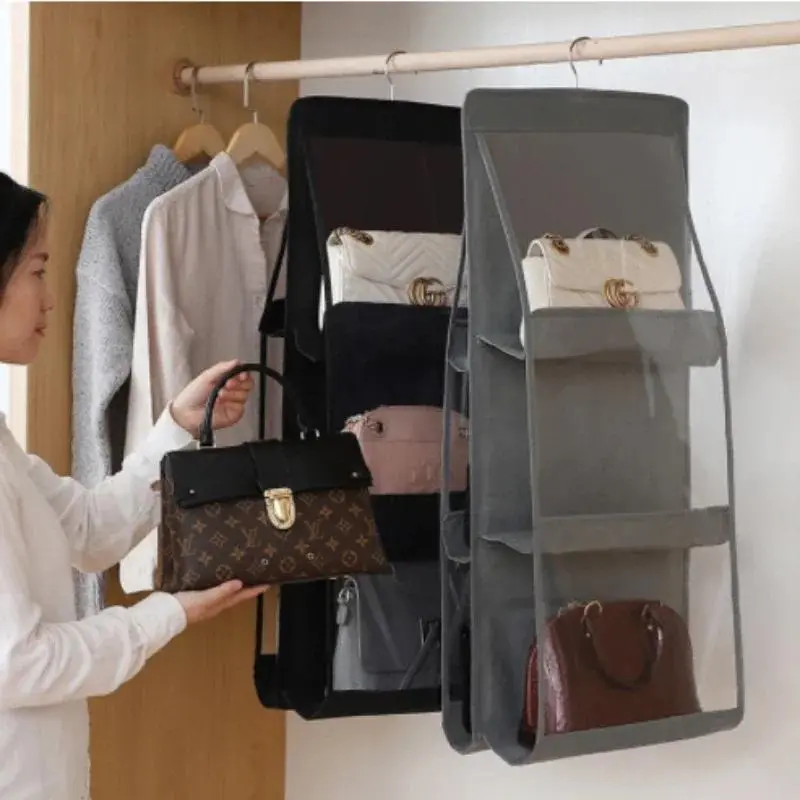 Bag storage, hanging bag, dormitory wardrobe, hanging fabric wall hook, six compartment storage bag non-woven fabric storage bag