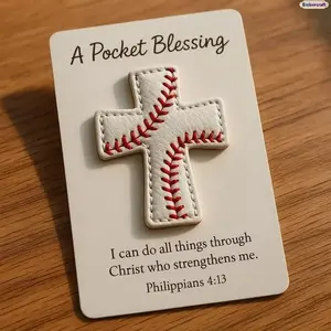 Handmade Baseball Cross Pocket Blessing Gift, Christian Faith Keepsake with Bible Verse Card for Athletes, Inspirational Baseball Gift for Players, Coaches, Team Members, Compact Sports Prayer Token for Daily Carry