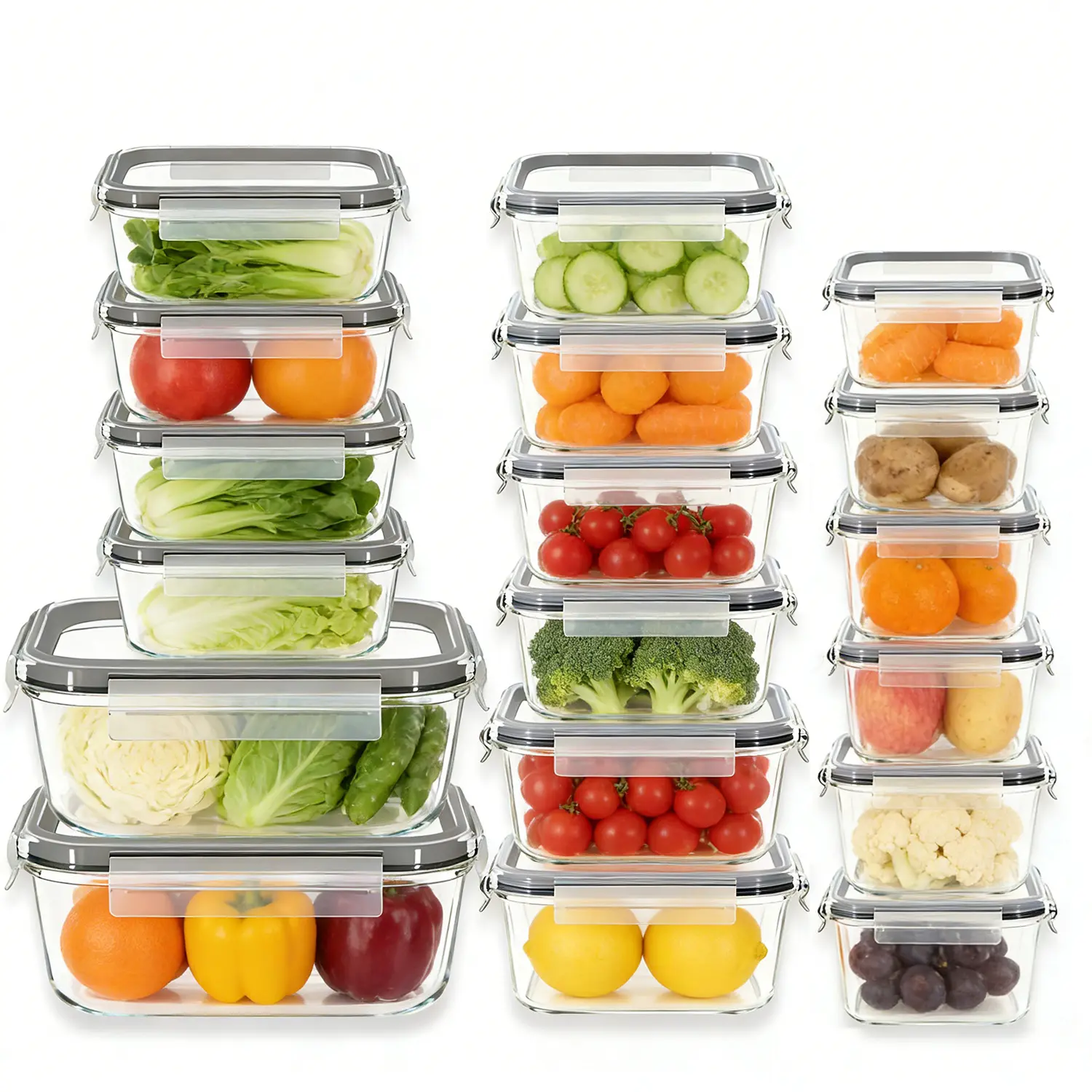 Nifogo 18Pack Glass Food Storage Containers 8oz BPA-Free Airtight Lids Microwave Dishwasher Safe with Black Gray Utensils for Kids School Travel