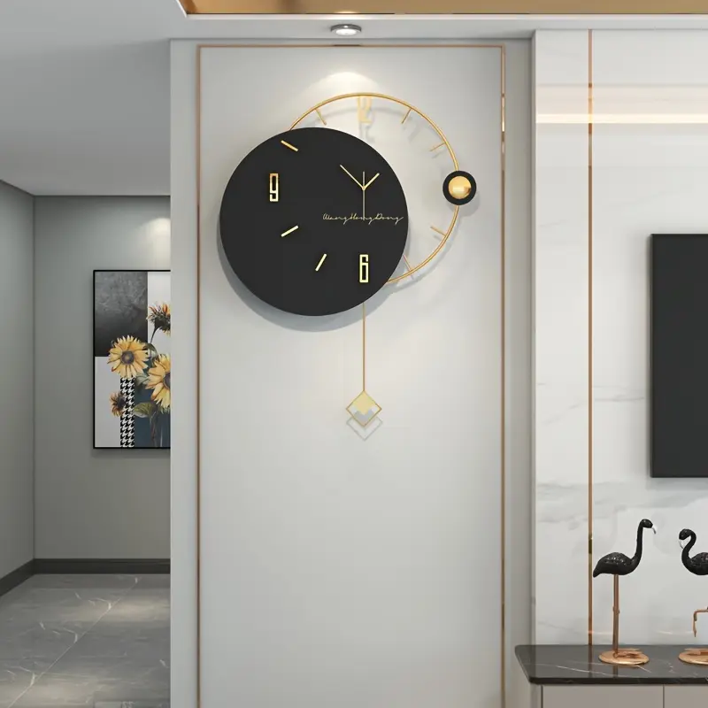 Large Modern Wall Clock with Pendulum –Silent Quartz Battery Operated Decorative Clock for Living Room, Kitchen, Bedroom, Office