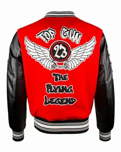 TOP GUN® "THE NEW FLYING LEGEND" VARSITY JACKET ORIGINAL Wool Blend Vegan Leather Sleeves Padded Interior High-Quality Chenille Patches