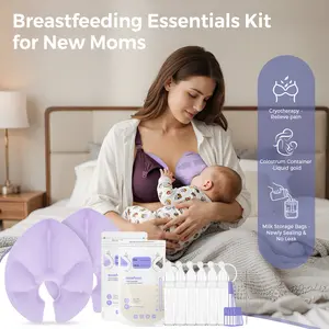 Momfann Breastfeeding Essentials Kit for New Moms,Gift Set with Reusable Hot&Cold Breast Therapy Packs/Breastmilk Storage Bags/Silicone Colostrum Collectors for Baby Essentials (Pink)