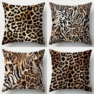 Leopard Print Cushion Cover, 4 Counts/set Animal Skin Pattern Square Throw Pillow Cover, Household Decoration Supplies for Home Living Room Sofa Couch