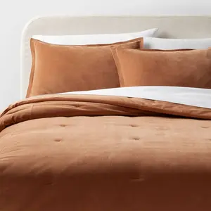 King Cotton Velvet Comforter and Sham Set Camel - Threshold: OEKO-TEX Certified, Machine Washable, Year-Round