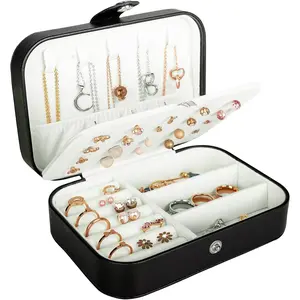 Travel Jewelry Organizer,1 Count Portable Storage Box with Compartments, Dustproof Box for Earrings Rings Necklaces Bracelets, Travel Jewelry Leather