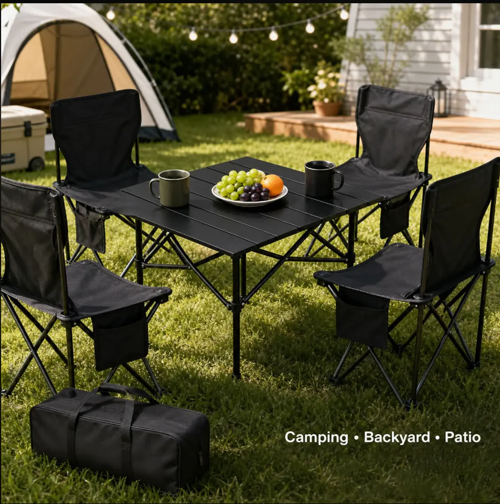 Adjustable-Height Folding Picnic Table - Portable Roll-Up Camping Furniture - Home Supplies Storage & Display Rack for Outdoor Camping, Picnics
