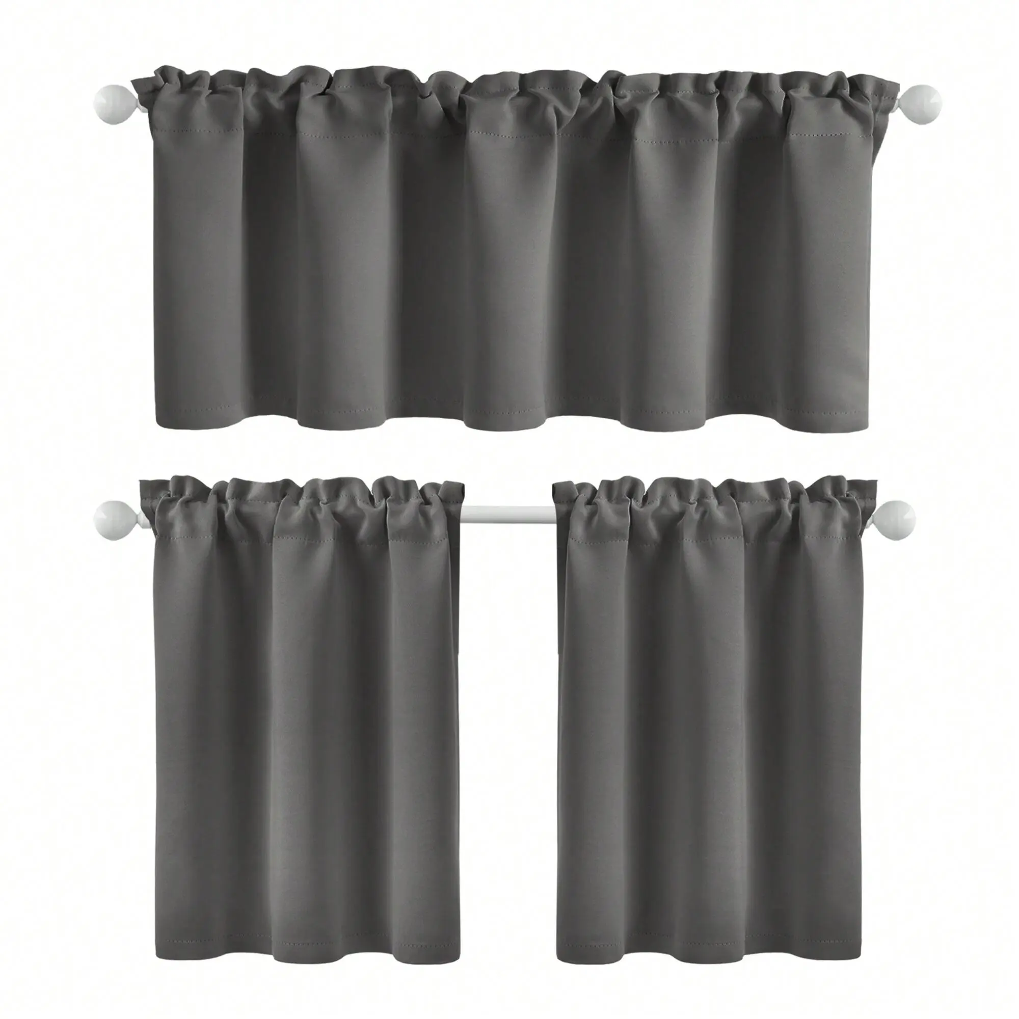 Deconovo 3-Piece Solid Blackout Curtains Set with Rod Pocket Valance and Tier, Room Darkening Window Treatments for Kitchen and Bedroom (Navy Blue Option), Curtains For Bedroom