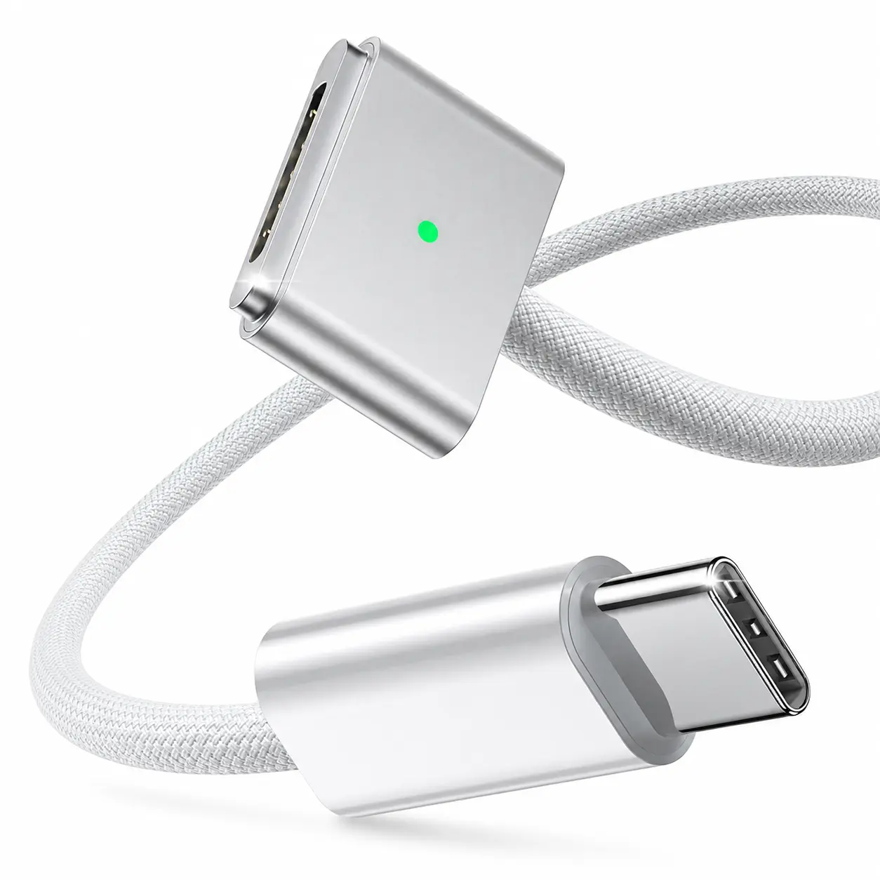 140W USB C to Magsafe 3 Charging Cable 6.6FT, Braided Fast Charge Cord with LED, Strong Magnetic for MacBook Air 13/15 & Pro 14/16, White, Compatible with M5/M4/M3/M2/M1