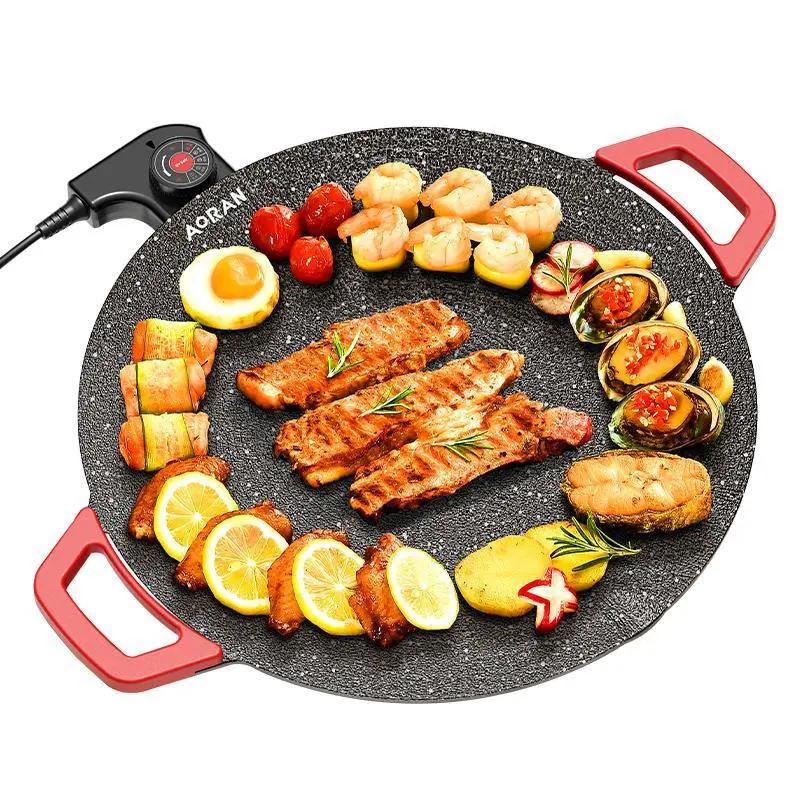 AORAN KITCHEN 1500W Compact Portable Electric Smokeless Non-stick Korean Indoor Grill Pan - Stovetop-free Use Portable Barbecue Grill, Adjustable Temp Control, Universal Fry Griddle, Smooth Cord, Kitchen Gadget for Home Teppanyaki (Buy 1 Get 6 Gift Set),t