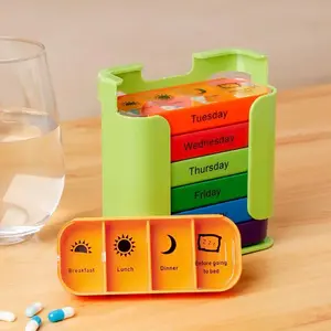 7-Day Pill Storage Box - Portable Large Capacity Daily Pill Organizer for Home Office Travel - Home Supplies with Colorful Days of the Week Design Healthcare