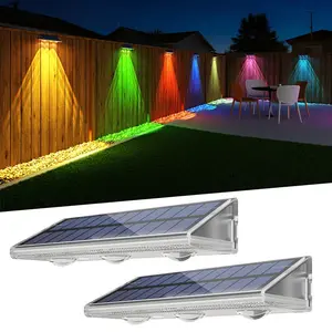 Outdoor solar wall washer, solar fence light, Warm White&RGB 6 Color Modes Dynamic RGBW Color Modes+Auto On/Off fence solar light, IP67 outdoor waterproof solar light, dusk to dawn fence lighting, 2000mAh solar fence light, lithium battery Patio Lighting