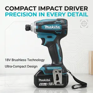 Makita DTD172 1/4" Hex Compact Impact Driver - Tool Only or Kit, 4-Speed Power Selection, Dual LED Lights, Ergonomic Comfort Grip, Lightweight Balance for Furniture Assembly, Cabinet Installation