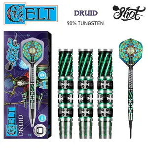 Shot Darts Celt Druid Soft Tip Dart Set - 90% Tungsten Pencil Shape Barrels, Finger Grip
