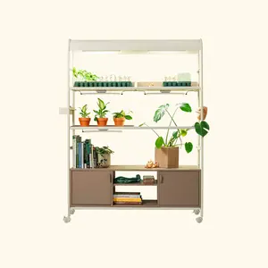 Vego 4 Tier Grow Light Garden Pro Indoor Planting System with Rolling Cart & Storage Shelves for Home Gardening Adjustable Greenhouse Modern Pot Full-Spectrum LEDs