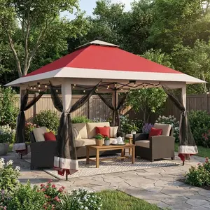 12x12 ft Square Shape Outdoor Furniture Patio Canopy, 1-Push Setup Outdoor Shade Canopy with Mosquito Netting, 4 Sandbag Base, Height-Adjustable, CPAI-84 Certified, Waterproof, UPF 50+ for Backyard BBQ, Camping,summervibes