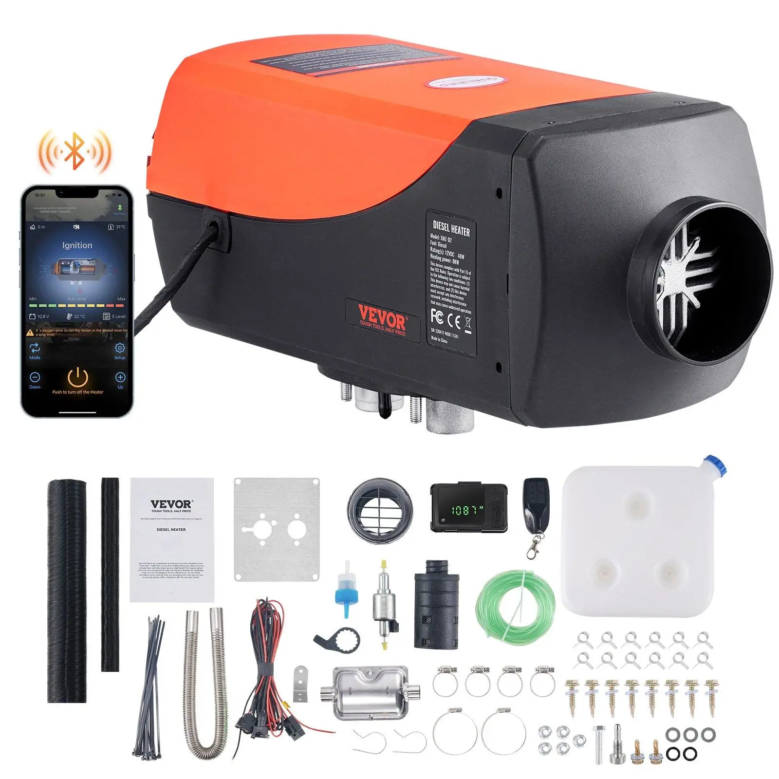【summerfinds】VEVOR Diesel Air Heater, Various specifications, Separated Portable Parking Heater with or without Bluetooth App and LCD, Fast Heating Low Noise, Diesel Heater for Truck RV Trailer