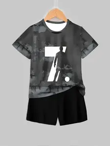 Luxury Cool Style | Kids Set, No.7 Soccer Silhouette Full Print, Skin-friendly 2-Piece Set
