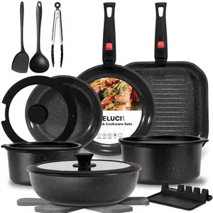 USELUCK-Camping and Baking Removable Handles, Non-Stick Cookware Sets, Essential Stackable Non-Stick Cookware Sets (Oven Safe and RV Friendly), Multiple Colors, Multiple Combinations Available