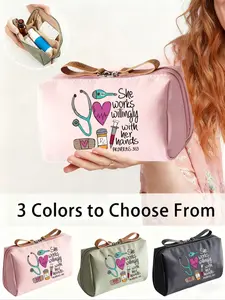 Nurse Theme Portable Medicine Bag, Includes Stethoscope Heart Syringe Thermometer, Small First Aid Kit, Makeup Bag, Travel Essential, Travel Cosmetic Bag