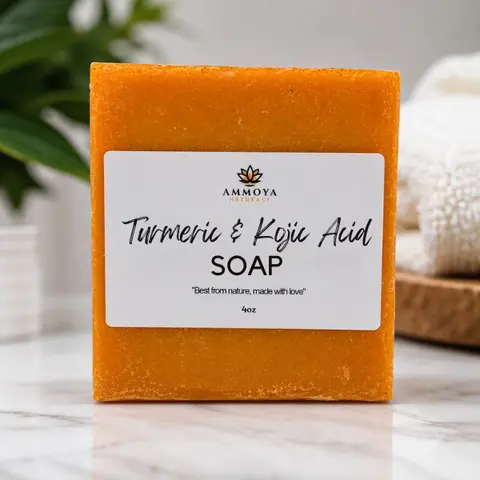 Ammoya Naturals Turmeric & Kojic Acid Brightening Beauty Soap (4oz) - Gentle Cleansing Face & Body Bar, Hydrating Natural Formula for Acne Spots