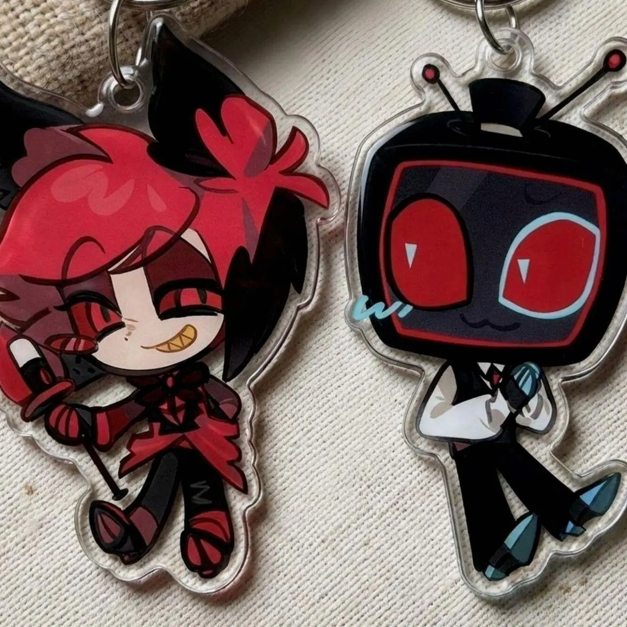 Hazbin Hotel Alastor Vox Acrylic Keychain, Alastor Vox Keychain