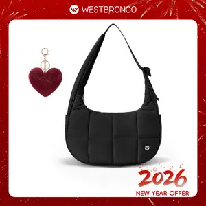 【Buy 1 Get Charm Gift】WESTBRONCO Small Puffer Crescent Shoulder Bag with Heart Charm Keychain for Women Girl 2 in 1 Bundle Fashion Purse Gift for Her