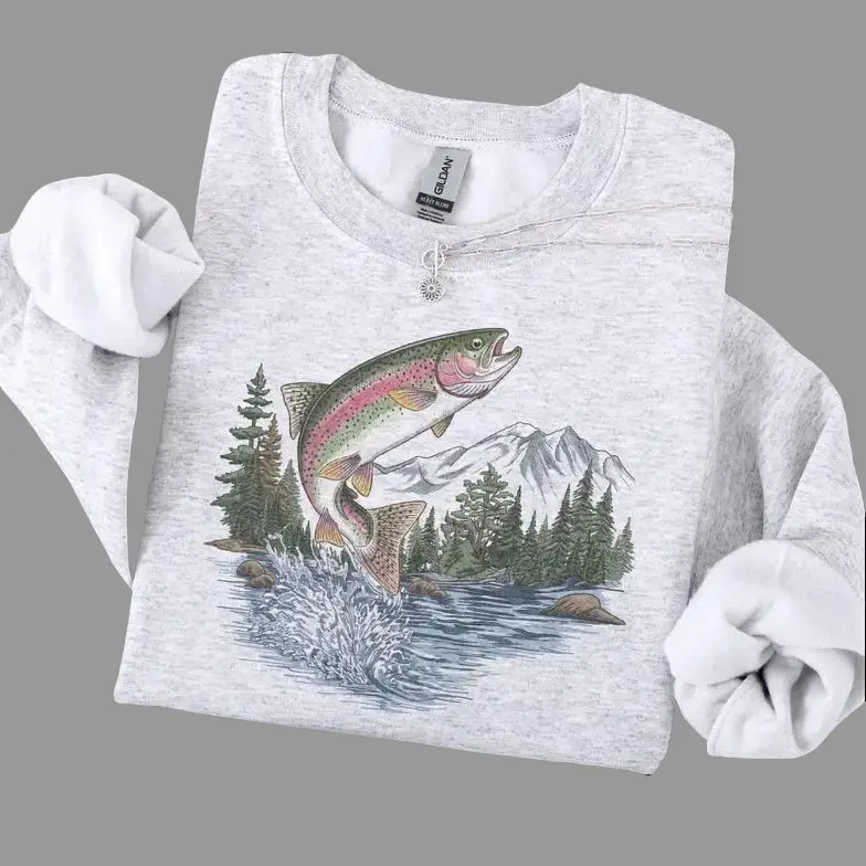 Rainbow Trout Sweatshirt , Nature Fish Sweatshirt  , Fishing Sweatshirt