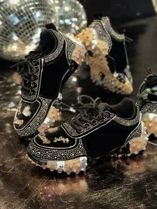 Women's Vintage Rhinestone Casual Sneakers, Retro Style Athletic Shoes, Comfortable Sporty Footwear for Daily Wear