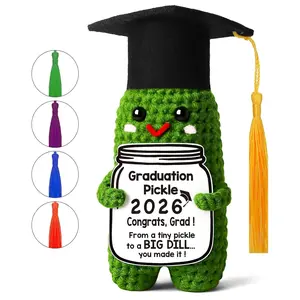 Positive Crochet Graduation Pickle Gift, Soft Stuffed Figure - Humorous Graduation Gift for Class of 2026 - Handmade Crochet Keepsake for Best Friends, Teachers, and DIY Craft - Emotional Support Gift & Graduation Party Decoration for Son & Daughter