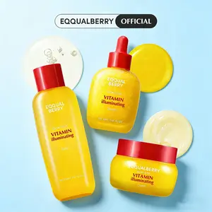 EQQUALBERRY Vitamin Illuminating Skincare Set – Toner + Serum + Cream | Vitamin C & Niacinamide Targets Dark Spots | Glowy, Lightweight Hydration