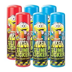 Mega Slime Licker - 2 oz. Bottle - 6 Pack - Strawberry & Blue Razz Flavors - Tangy Treat for Party Favors & Snacking - Sweet