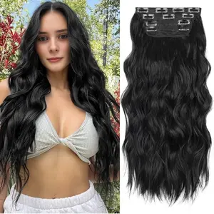 16-20-24inch Heat Resistant Wig Glueless Lace Closure Clip-in Design Versatile Hairstyles Easy-to-Use Hair Extension Pieces Simple Application Instant Length No Securing Thread Long Wavy Clip-In Synthetic Extensions crimped  wigs extensiones  largas az  e
