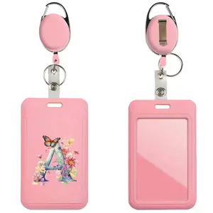 Clear Window Plastic Badge Holder, Retractable Badge Holder Multifunctional Card Sleeve for Office & School Use, Personalized Initial Design, Durable Material, Badge Reels Retractable, Id Badge Holder