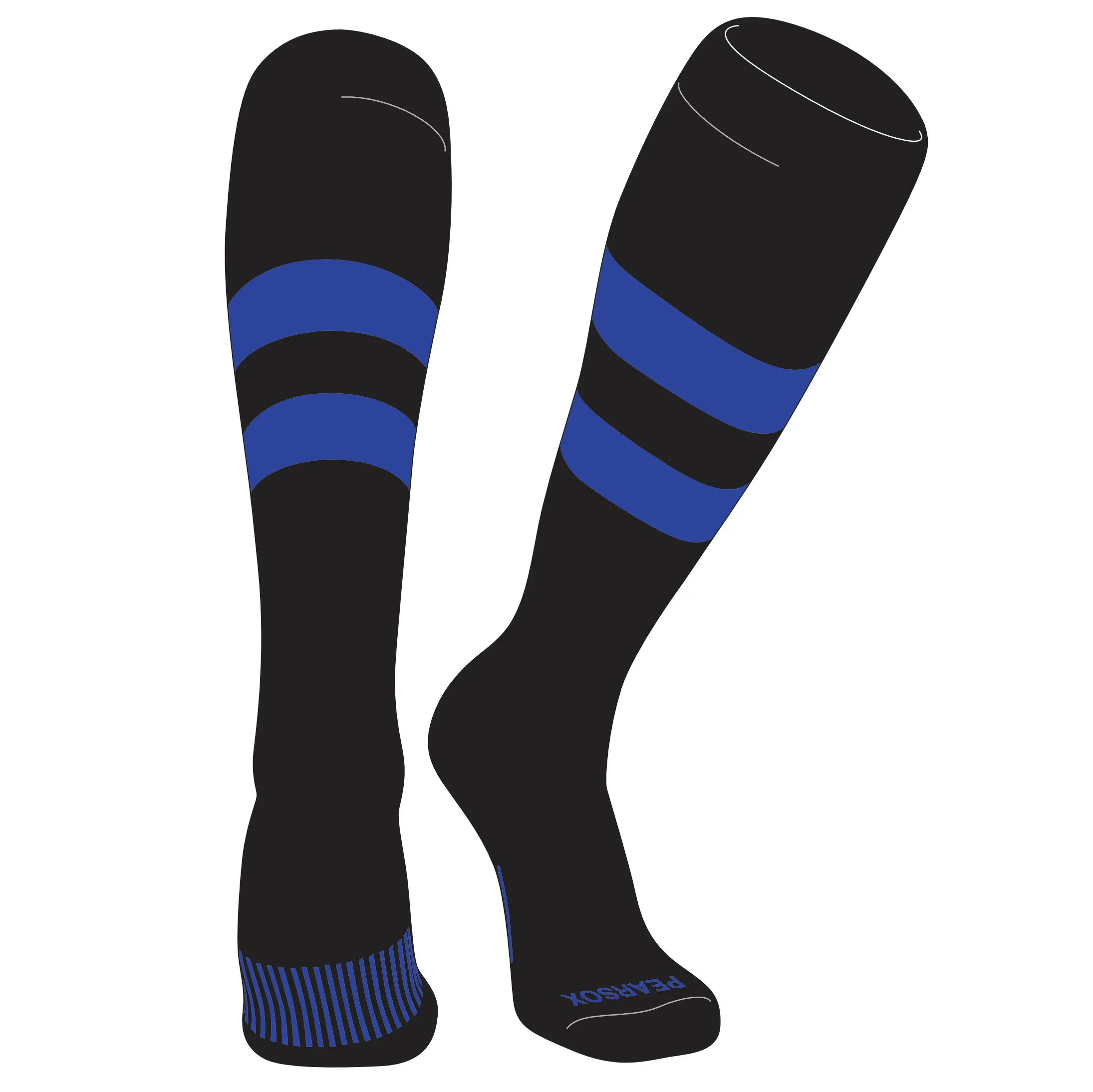 Pear Sox Striped Knee High Baseball, Football Socks (D) Black, Royal