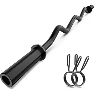 Olympic EZ Curl Barbell Bar, " Curl Bar for Weight Lifting,  Gym Weight Bar- Strength ,Squat, Thrusts,Biceps, Chrome Curling for 2 Inch Plates -2 Spring Collars (Black)
