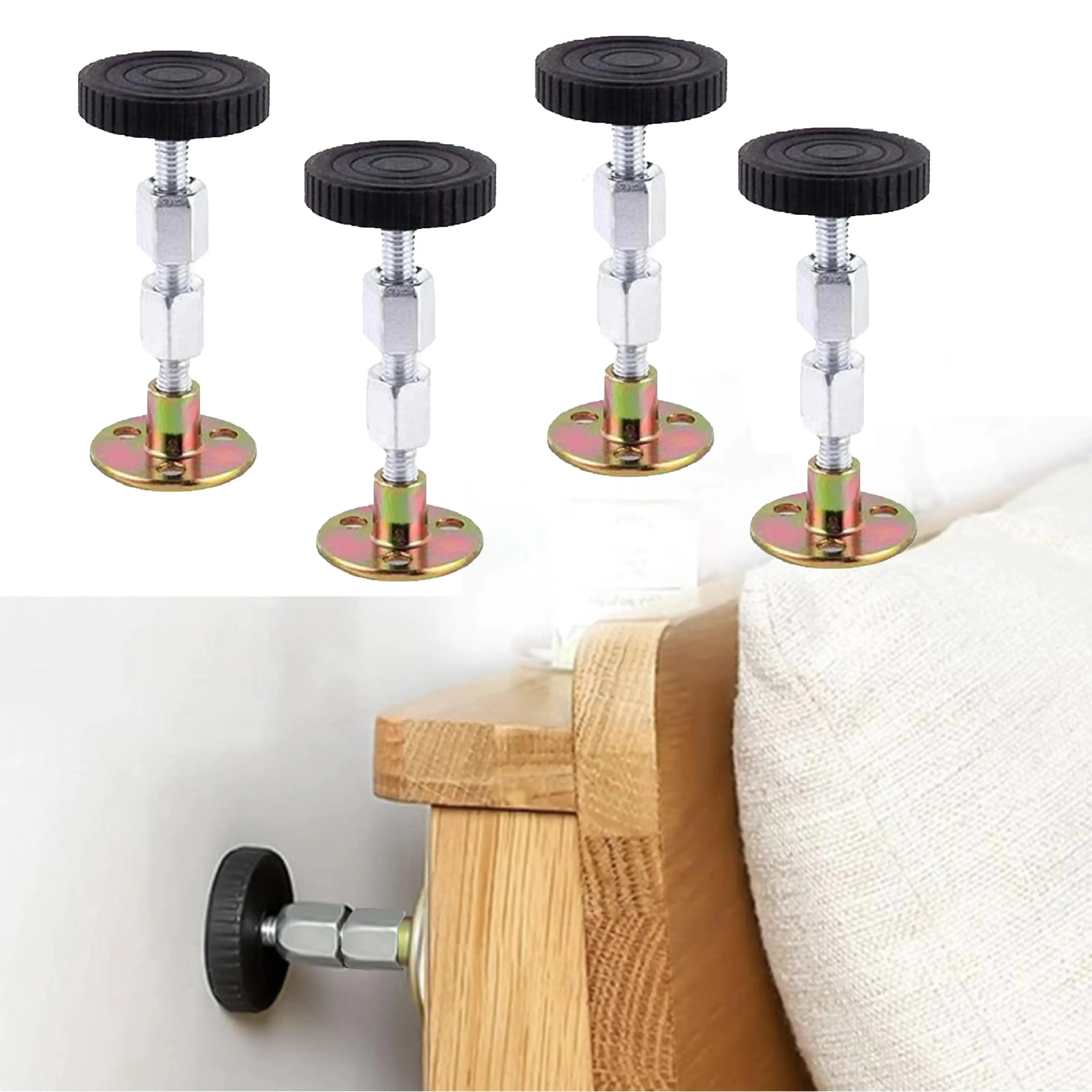 4 Counts Adjustable Threaded Bed Frame Fixer No Shake Headboard Wall Brackets Headboard Reinforcement System Quick Installation