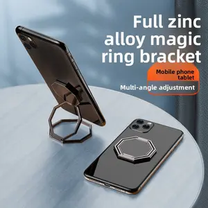 Portable Multi-Device Magnetic Metal Ring Buckle Holder, 360-Degree Rotatable Landscape Mount for Mobile Phones, Tablets & Car Live Broadcast Use