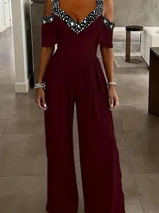 Women's Fashion Style Starry Sky Dot Print Fitted Jumpsuit Overalls, Casual Summer Romper, Comfortable One-Piece, Perfect for Daily Wear, Womenswear