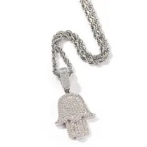 [ICE HUE]18K Gold Vacuum Plated Copper with 5A+ Sri Lanka Zircon Hamsa Hand Design Pendant With Necklace Miami Italy Mexico & Micro Inspired for Women & Men Luxury Jewelry,Daily Wear,Casual Fashion,Gift Idea,Chicano,Classic,Hip Hop,Simple,Sporty Style